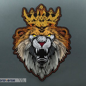 Royal Lion Large Back Patch - Golden King Crown - Angry Wild Animal ...