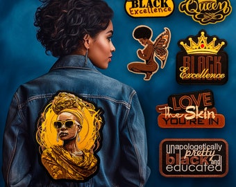 Black Woman Excellence 7-Piece Embroidered Patches Set - Black Girl Magic, Empowering Iron-On Denim Jacket Accessory