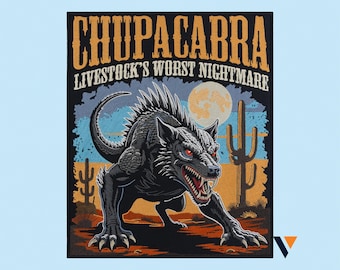 Chupacabra Cryptid Embroidered Iron On Back Patch - Funny Desert Monster Southwest Legend