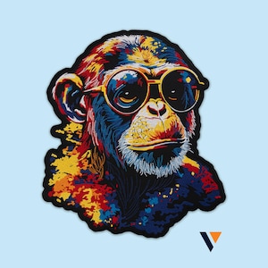 Bügelbild Äffchen: Retro Brille Affe