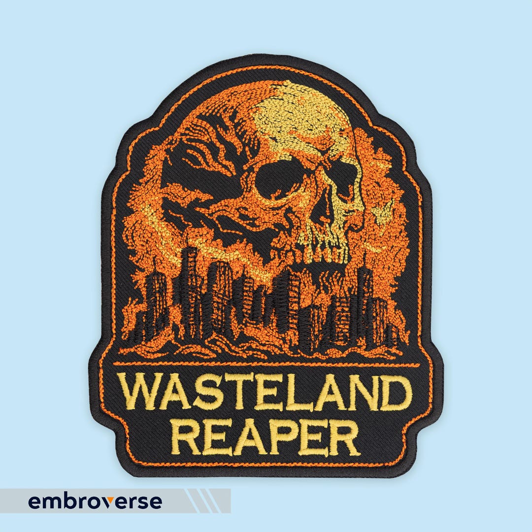 Wasteland Reaper Skull Embroidered Patch: Apocalyptic Biker Iron-on ...