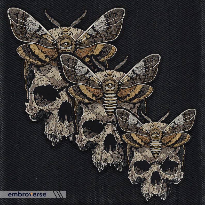 Death Moth Skull Patch, Deaths Head Hawkmoth Embroidered Back Patch ...