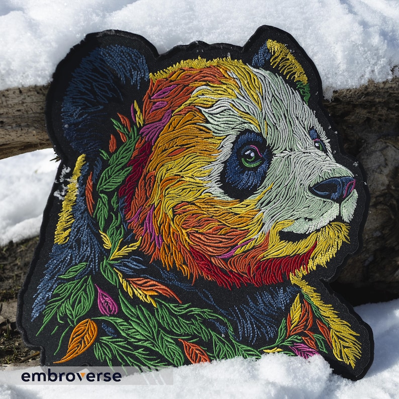 Large Panda Embroidered Patch: Colorful Bamboo Bear Iron-on Applique - Etsy