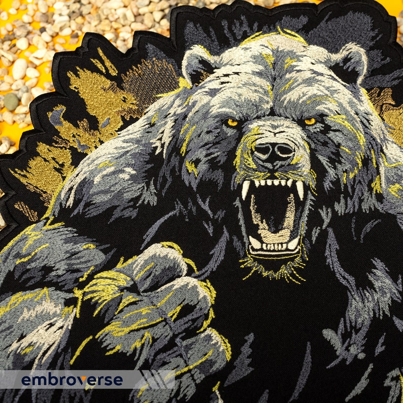 Brutal Grizzly Bear Large Back Patch - Embroidered Wild Angry Beast ...