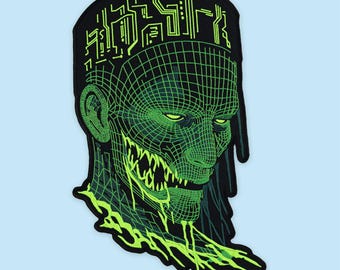 Cyberpunk Frankenstein Back Patch - Wireframe Monster Embroidered Iron On - Horror Biker Jacket