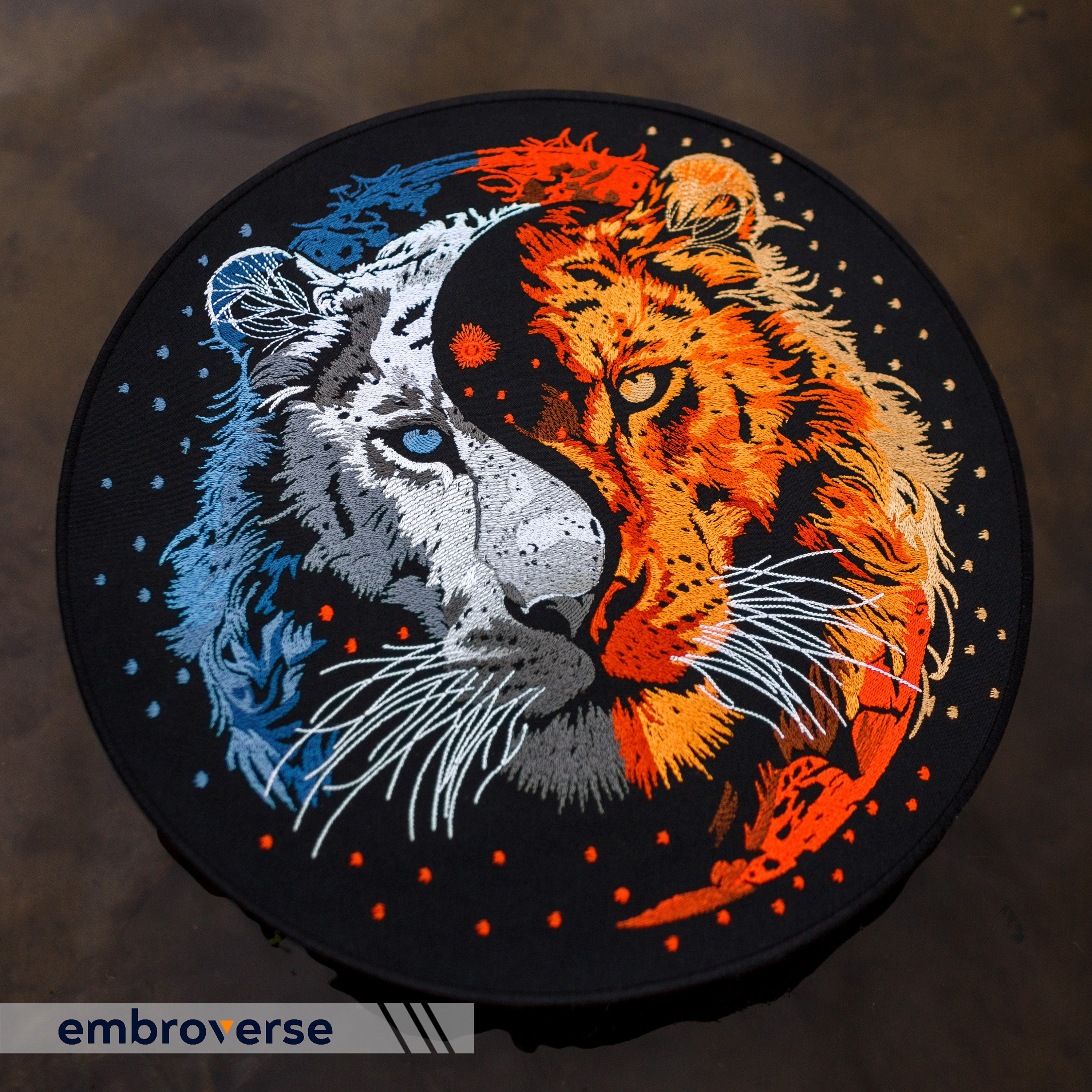 Yin Yang Lion Large Embroidered Patch - Royal Animal Back Jacket