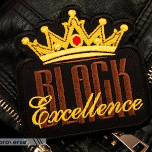 Black Excellence Patch - Melanin Pride - BLM Support - Embroidered Iron On - Size: 3.1 x 3.3 inches