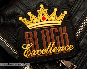 Black Excellence Patch - Melanin Pride - BLM Support - Embroidered Iron On - Size: 3.1 x 3.3 inches