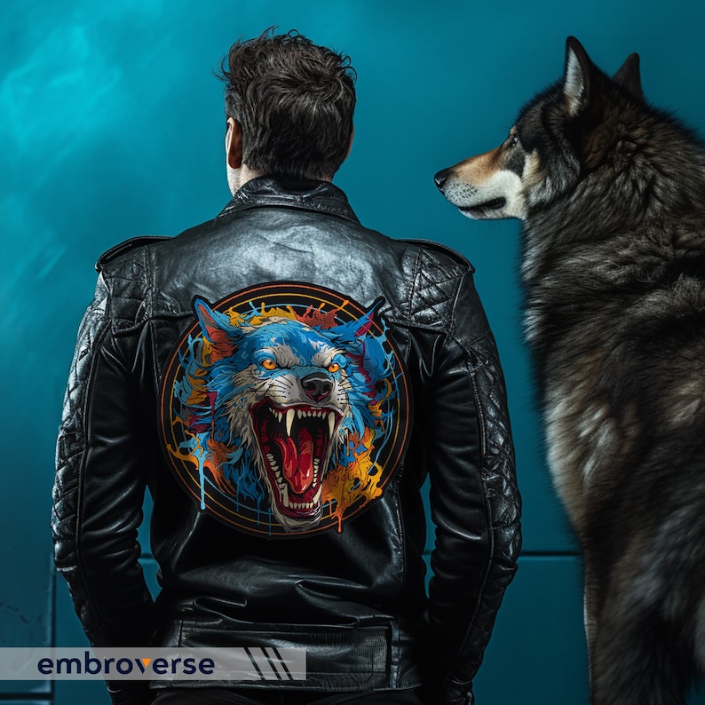 Fierce Blue Wolf Embroidered Patch - Large Iron-on Animal Applique ...