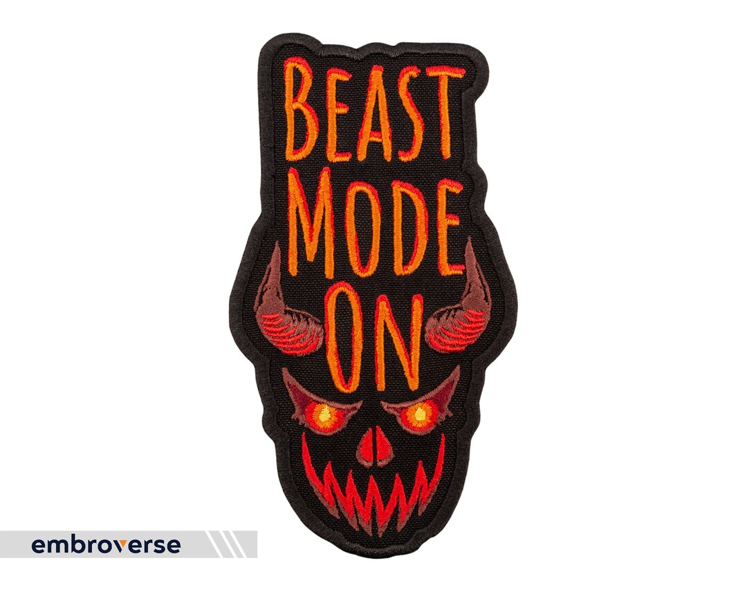 Beast Mode ON Patch Demon Embroidered Text Funny Quote Iron on Patches ...