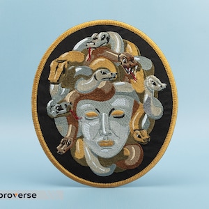 Medusa Patch - Gorgon Snakes, Mythological Creature - Large Embroidered Monster Iron On - Size: 6.4 x 7.4 inches