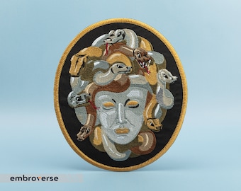 Naszywka Medusa: haftowane węże gorgony, mitologiczny potwór, do prasowania (6,4 x 7,4 cala)