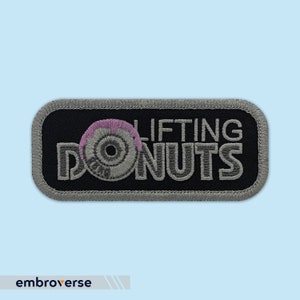 Lifting Donuts Embroidered Patch - Funny Weightlifting Gym Workout Accessory, Fitness Exercise Motivation, Iron On, 4.1 x 1.8 inches