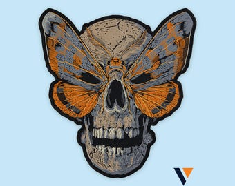 Skull Moth Back Patch - Death Head Embroidered Iron On - Gothic Biker Jacket