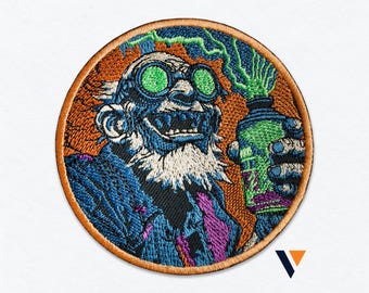 Galen vetenskapsman-märke - roligt kemilabbmärke, broderat strykbart