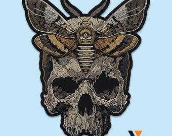 Death Moth Skull Patch, Deaths Head Hawkmoth Embroidered Back Patch, Gothic Occult Iron-On, Horror Movie Art