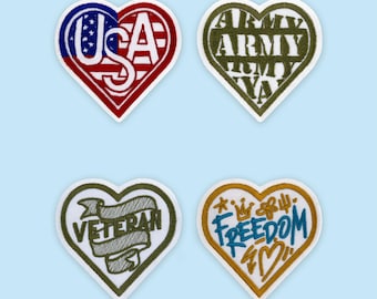 USA Heart Patch: Embroidered Iron-On for Veteran Jacket, Army Vest, Freedom Bag, Patriotic Outfit Accent
