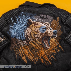 Fierce Bear Head Large Back Patch - Embroidered Wild Angry Beast - Iron-On Biker Spirit Power Emblem - Premium Denim Jacket Accessory