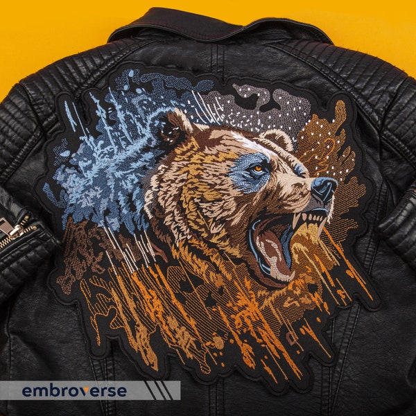 Fierce Bear Head Large Back Patch - Brodé Wild Angry Beast - Iron-On Biker Spirit Power Emblem - Premium Denim Jacket Accessoire