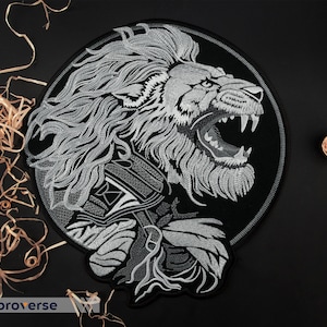 Heroic Lion Head Large Back Patch - Angry Wild Animal - Fantasy Cosplay - Embroidered Iron On - 3 sizes