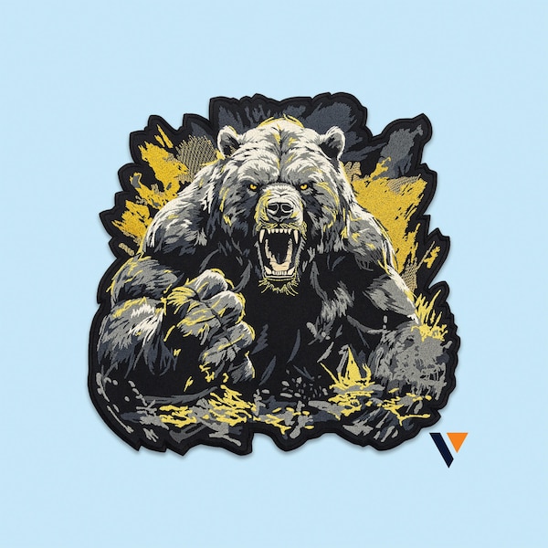 Brutal Grizzly Bear Large Back Patch - Embroidered Wild Angry Beast, Fierce Animal, Biker Freedom Spirit Powerful Emblem, Jacket Accessory