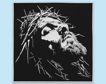 Black and White Jesus Embroidered Large Patch - Christian Apparel Accessory for Denim Back Jacket, Religious Art Patch Gift, Iron-On