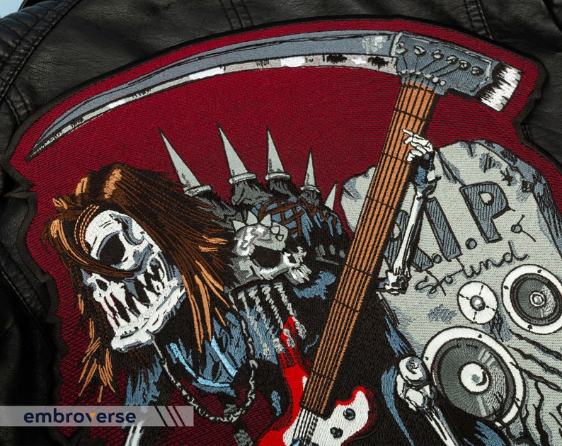 Hell Rocker Back Patch - Death Skeleton Music - Large Embroidered Biker ...