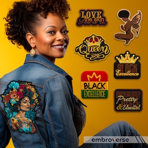 Black Girl Excellence 7-Piece Patch Set - Black Woman Magic - Empowering Iron-On - Premium Denim Jacket Accessory