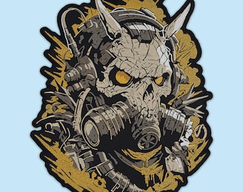 Gasmasker met gehoornde schedel, grote rugpatch, post-apocalyptische woestenij Survivor, geborduurde patch opstrijkbaar, accessoire Doomsday-bikerjack