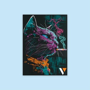 Parche trasero de gato fumando - Bordado termoadhesivo estilo synthwave neón - Chaqueta vaporwave cyberpunk