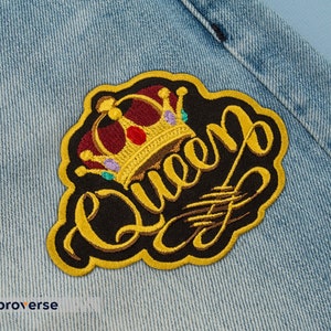 Queen Patch - Embroidered Gold Crown - Iron on Cool Patches - Size: 4.1 ...
