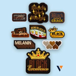 Black Exzellenz 9-teiliges Aufnäher Bundle - Melanin Shades Stickerei - Celebrate Black Verlauf Pride - Set zum Aufbügeln für die Jeansjacke