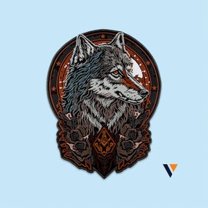 Vrijmetselaarswolf met rozen, grote rugpatch - glorieuze dierenkop - bord vrijmetselaars - geborduurd opstrijkbaar