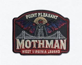 Point Pleasant Mothman Souvenir Tygmärke - West Virginia Legend, Broderad Stryk-på
