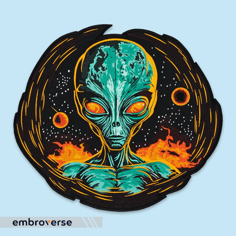 Cosmic Alien Embroidered Patch - Galactic Voyager Hypnotic Eyes, Vivid ...