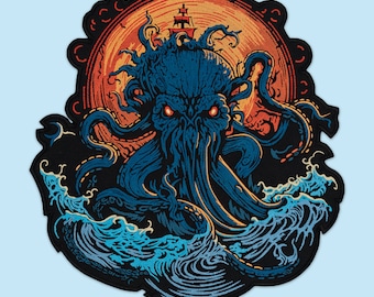 Epic Kraken Embroidered Large Patch - Nautical Ocean Fantasy Legend, Iron-On Back Jacket Accessory - Mythical Sea Monster Octopus