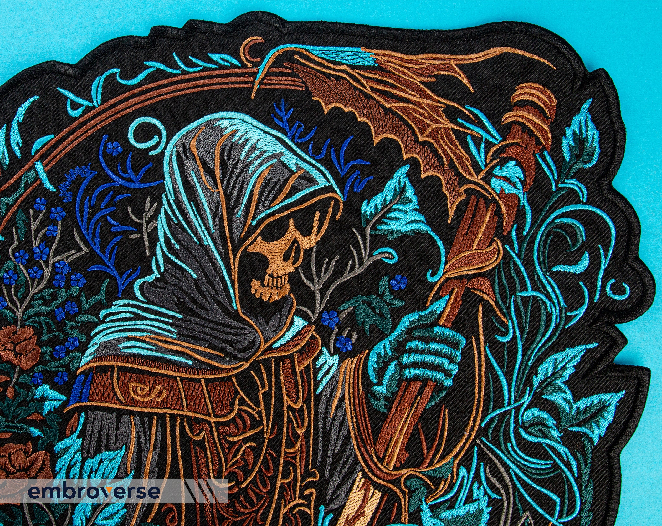 Grium Reeper Patch Floral Grim Reaper Large Back Patch - Embroidered Death Art, Flower ...