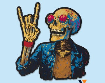 Skull of Rock Patch: Embroidered Iron-On — Skeleton with Sunglasses and Devil Horns for Jackets, Vests, Backpacks, Punk Metal Streetwear