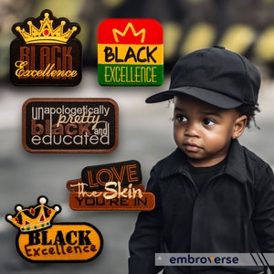 Black Excellence 5-Piece Patch Bundle - Melanin Shades Embroidery - Celebrate Black History Pride - Iron-On Set for Denim Jacket