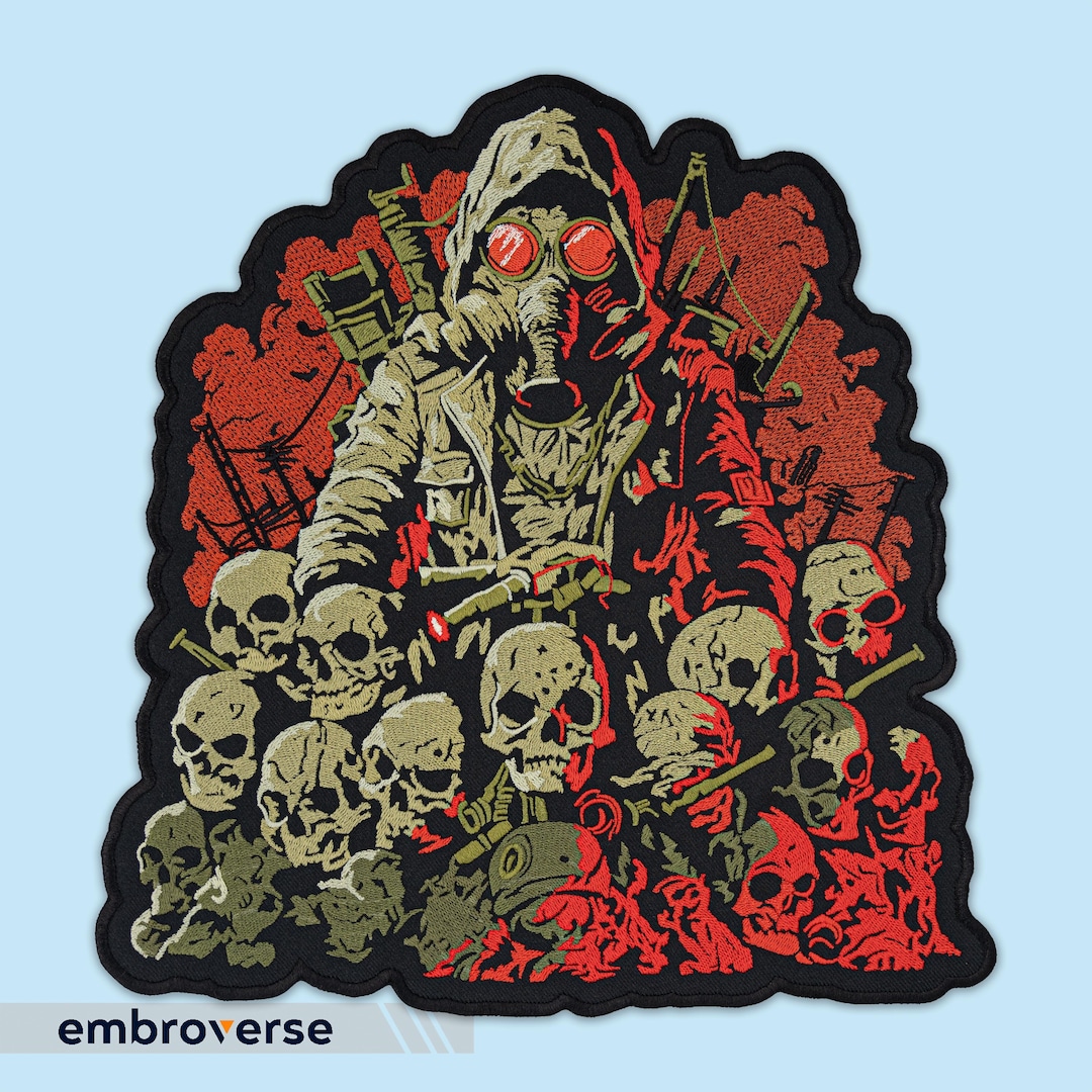 Apocalyptic Stalker Embroidered Patch: Gas Mask Warrior, Red Wasteland ...