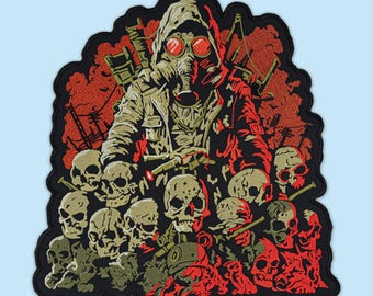 Geborduurde patch Apocalyptic Stalker: gasmaskerstrijder, rode woestenijkunst
