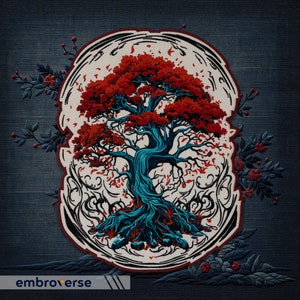 Bonsai Tree of Life Large Back Patch - Asian-Inspired Iron-On Embroidered Nature Themed Applique for Jacket