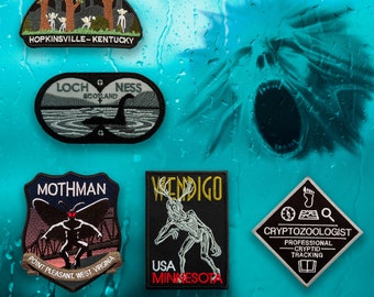 Paranormal Cryptozoologist Patches SET - Embroidered Cryptid Tracking - Mothman, Wendigo, Loch Ness, Goblins - Travel Iron On Patches