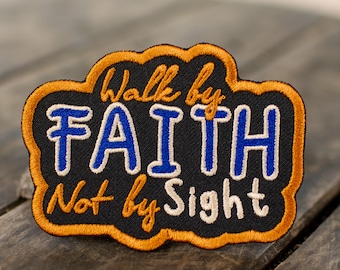 Walk by Faith Embroidered Patch: Christian Iron-On Applique (3.8 x 2.8 inches)