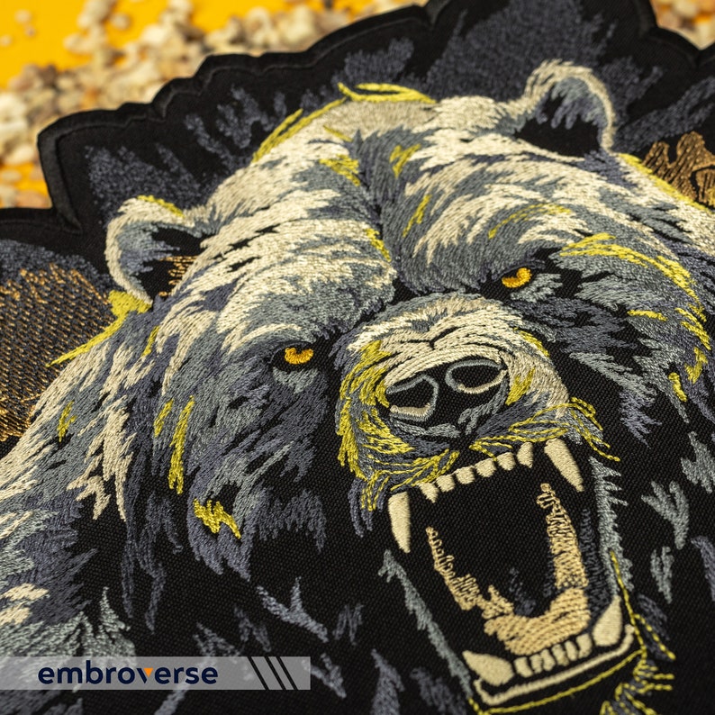 Brutal Grizzly Bear Large Back Patch - Embroidered Wild Angry Beast ...
