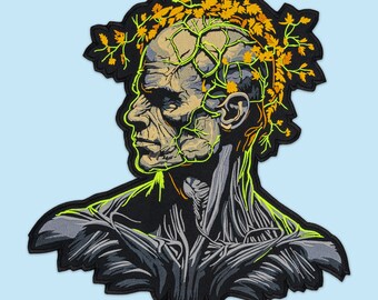 Druid Skull Embroidered Patch: Gothic Nature Iron-On Applique