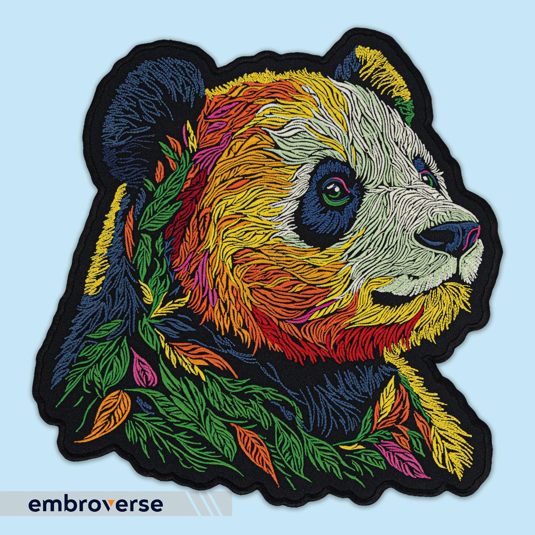 Large Panda Embroidered Patch: Colorful Bamboo Bear Iron-on Applique - Etsy