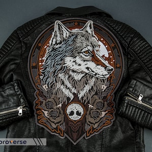 Totem Wolf with Tree of Life Large Back Patch - Ancient Druid Animal Emblem, Embroidered Iron-On for Jackets - 2 sizes