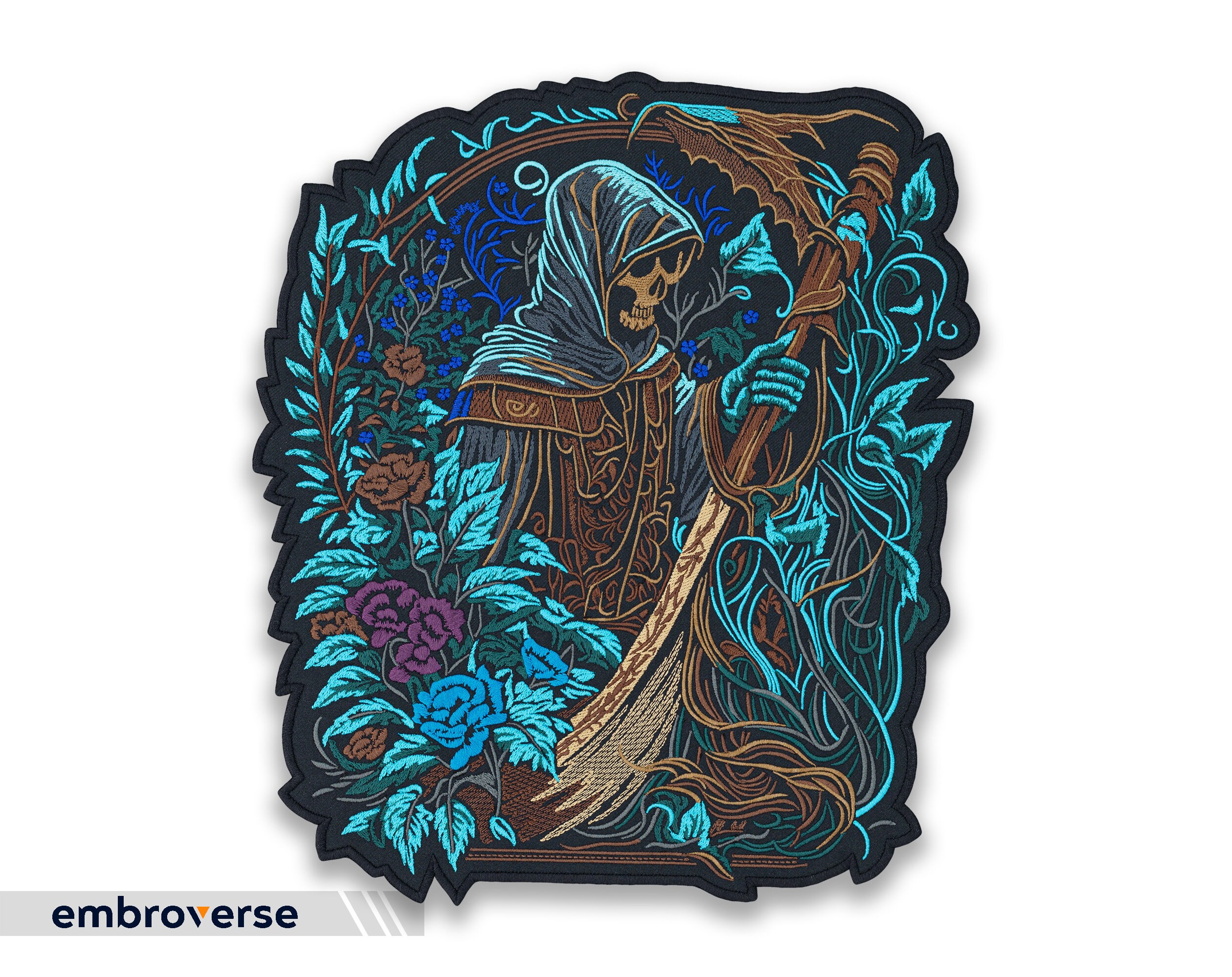 Floral Grim Reaper Large Back Patch - Embroidered Death Art, Flower ...