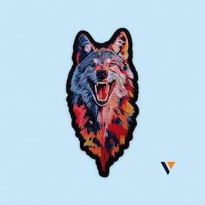Fierce Wolf Embroidered Iron-On Patch: Colorful Biker Applique